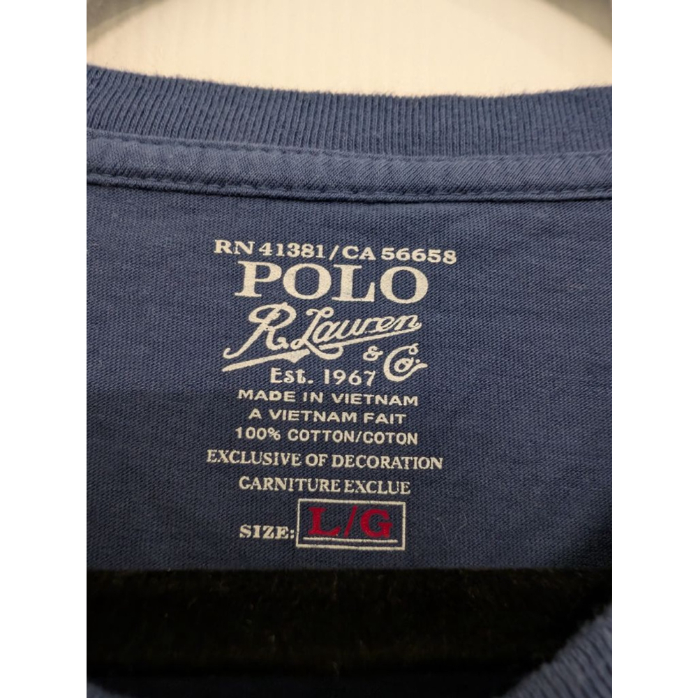 Men's Polo Ralph Lauren Blue V-Neck Short Sleeve Tee L with Red Logo - Picture 3 of 4